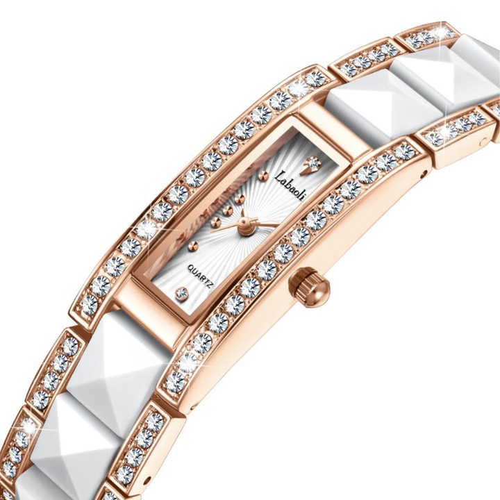 Ceas de moda pentru femei Moderon cu lentila de cristal mineral si bratara din otel inoxidabil