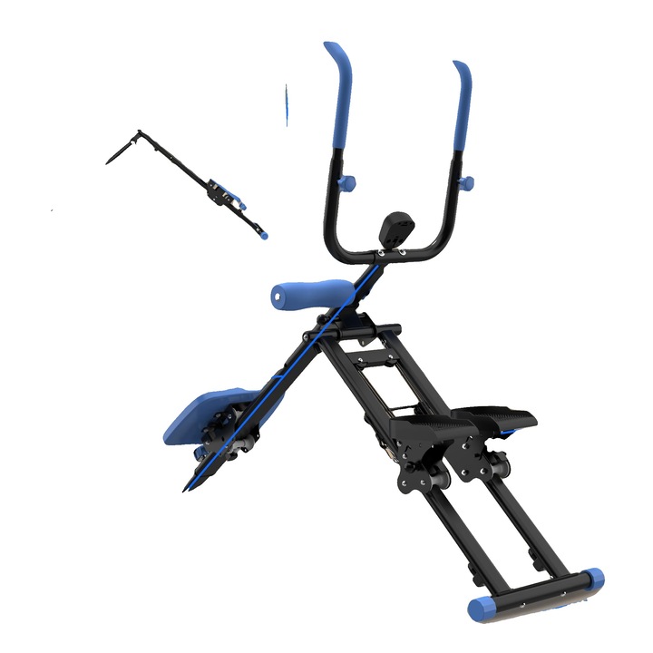 Степер и коремен тренажор, сгъваем дизайн, цялостна тренировка, черно-син, 136кг
