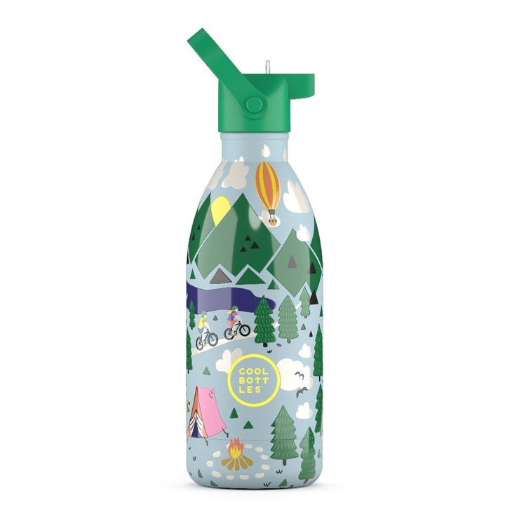 Termos Cool Bottles Kids 500 ml, design animal, izolatie, 24,5x9cm, set cu capac metalic si ustensile de curatare