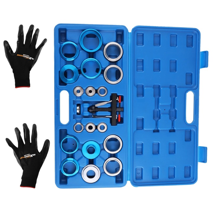 Set de unelte pentru demontarea garniturilor, 21 piese, dimensiune adaptoare 27mm-58mm, include 7 adaptoare, 1 extractor, cutie de transport