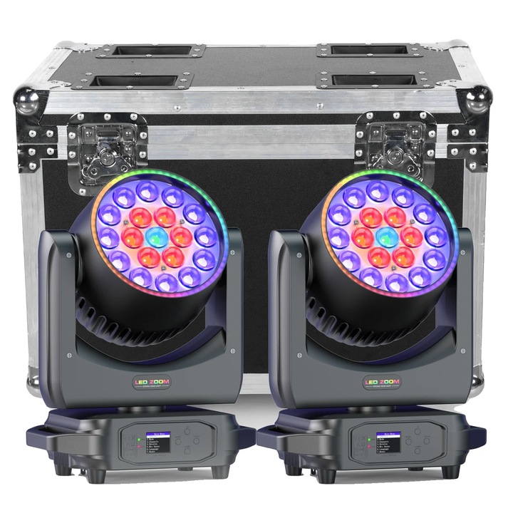 Proiector mobil RGBW LED, 2 bucati cu carcasa, control DMX512, 10x60cm, 220W