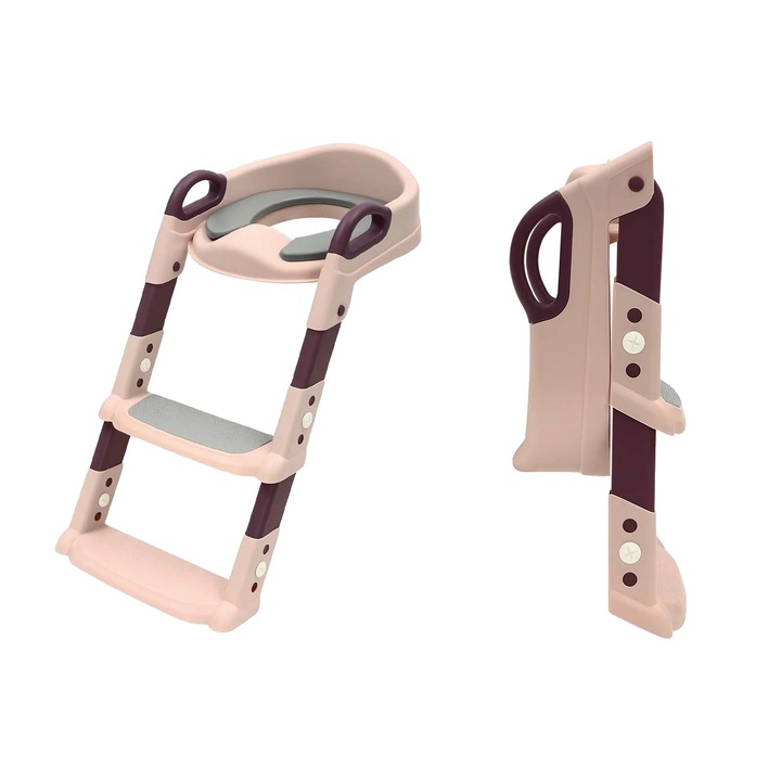 Тоалетна седалка със стъпала, розова, регулируема височина, противоплъзгащ дизайн