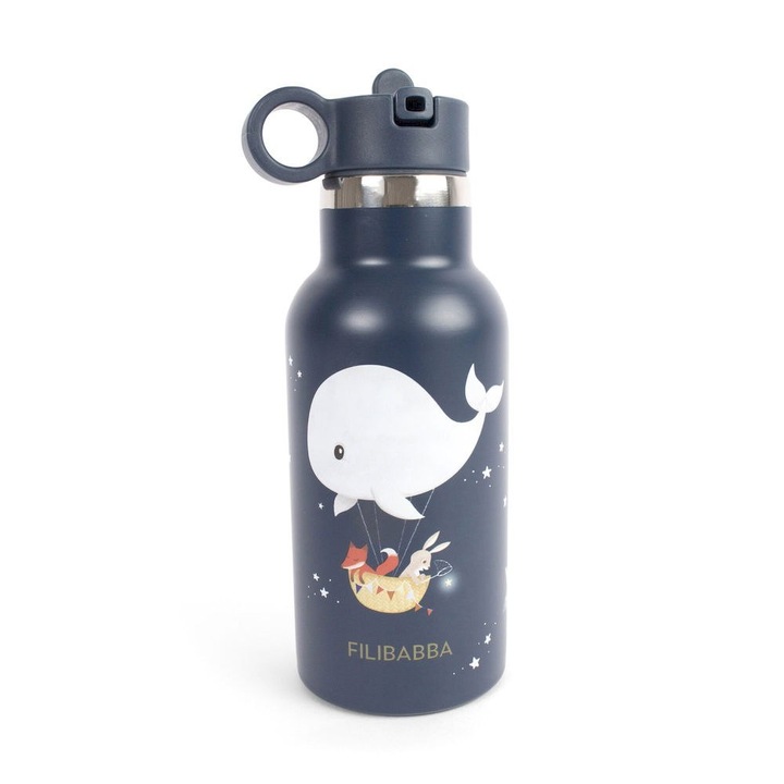 Sticla de apa din otel inoxidabil 350ml Dreamy Adventurers, capac cu pai si capac suplimentar, design inspirat, compact