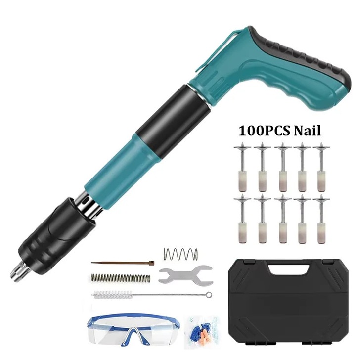 Pistol de cuie manual, putere ajustabila, design compact, verde, set 100 cuie