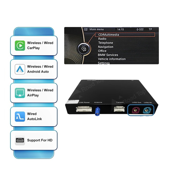 Modul CarPlay si Android Auto, integrare pentru vehicule de lux, sistem CIC, 150x100x23mm, touchscreen