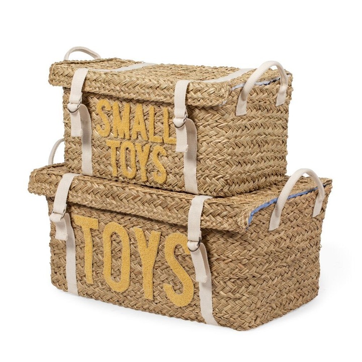 Cutii depozitare, CHILDHOME, set 2 bucati, rattan, 57x32x27cm, galben