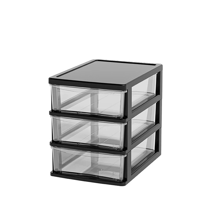Organizator de depozitare, 3 straturi, material ecologic, design cu sertare, negru, M