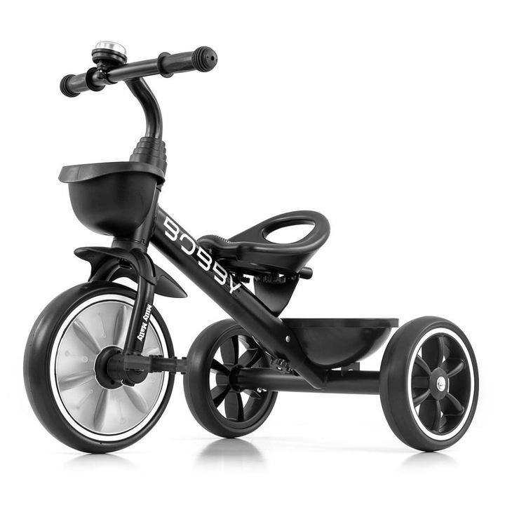 Tricicleta Milly Mally Bobby, 3 roti, cadru din otel, 2 cosuri, negru, 24M+