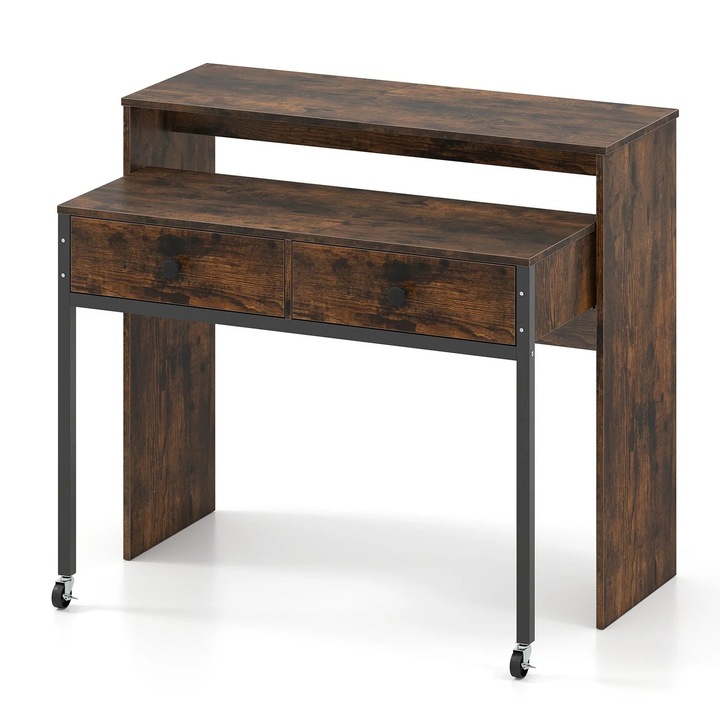 Birou extensibil cu 2 sertare si roti