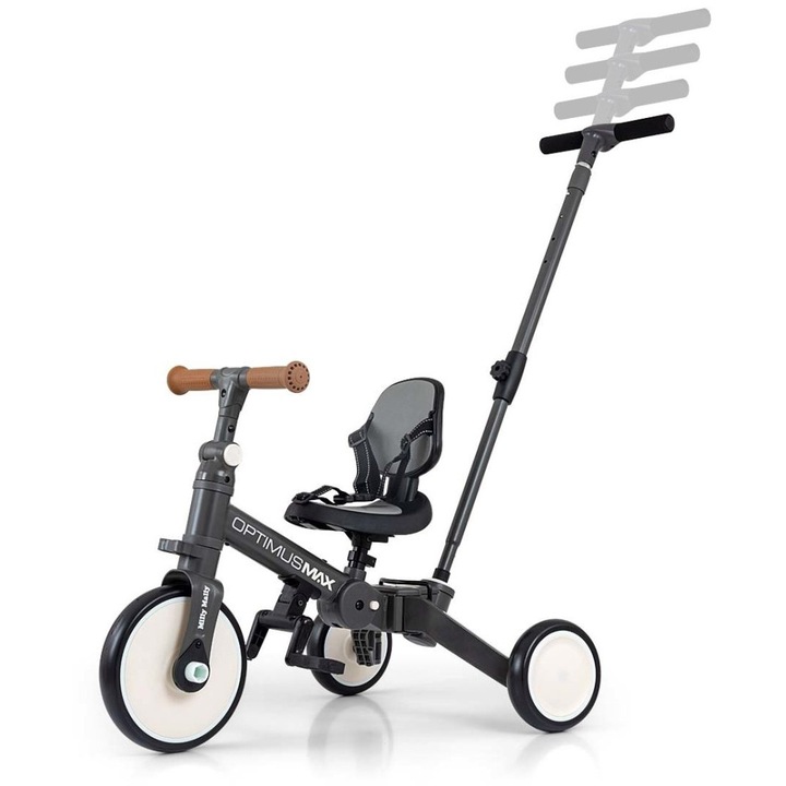 Tricicleta 5 in 1 Optimus Max, Luka, gri inchis, pentru copii 12-36 luni