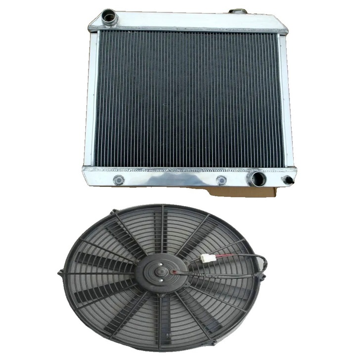 Radiator din aluminiu cu ventilator, set, 3 randuri, 17-3/8"x25", 22"x25", pentru camionet Chevy 1963-1966
