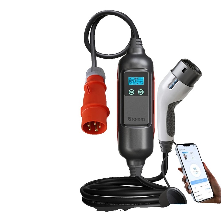 Incarcator portabil EV, 22KW, 16A, curent ajustabil 6A-32A, rezistent la intemperii, Tip2, 5m