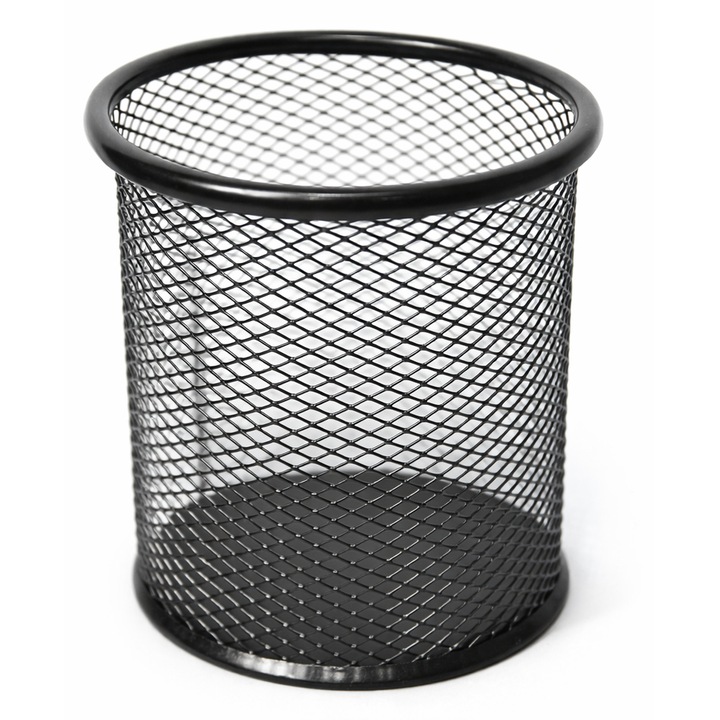 Метална чаша за химикалки, мрежа, кръгла, черна, 10 см, здрав държач за моливи, органайзер за бюро, офис