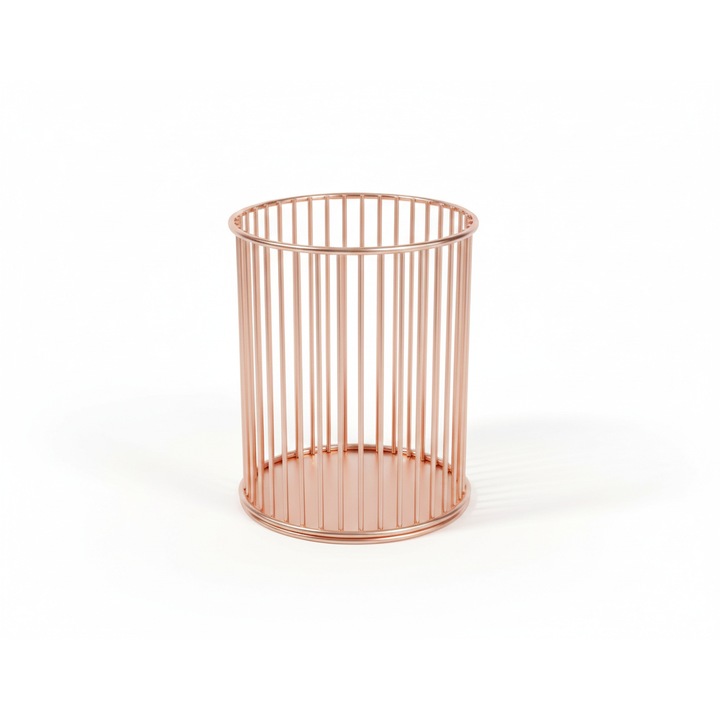 Метален несесер за химикалки, кръгъл, розово злато, елегантен държач за моливи, модерен органайзер за бюро