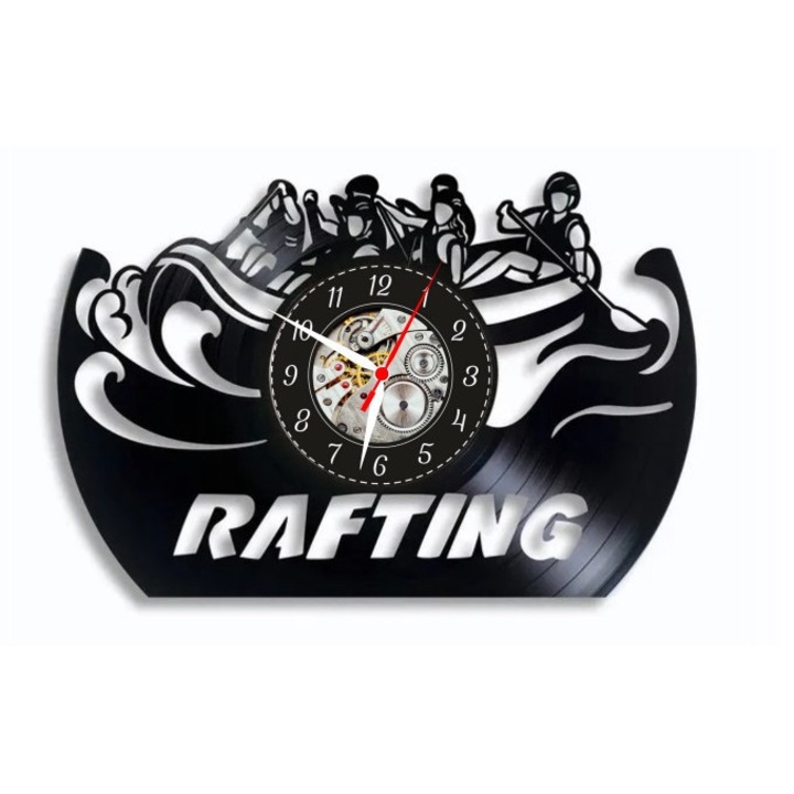 Dekoratív falióra - Rafting Adventure - Extreme White Water - bakelit lemezből készült, Sport & Outdoor design, Fekete