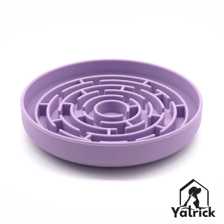 Bol Slow Feeder pentru Câini și Pisici Yatrick, Silicon Alimentar Anti-Sufocare, Antiderapant, Culoare Lila, Diametru 19cm