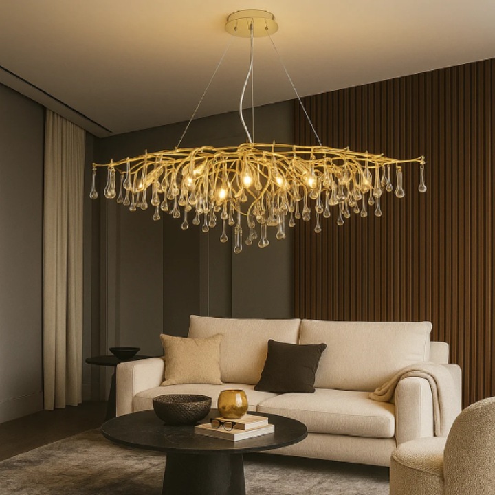 Candelabru Lux cu Cristale K9, Design Auriu antic, 10XE14, 120x55cm