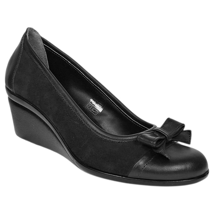 Pantofi dama casual din piele naturala intoarsa velur 200792, Negru