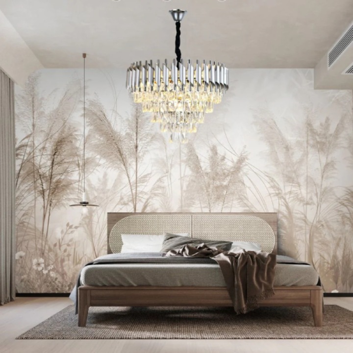 Candelabru Cristal K9 Argintiu 7x Bec E27, 50cm Diametru