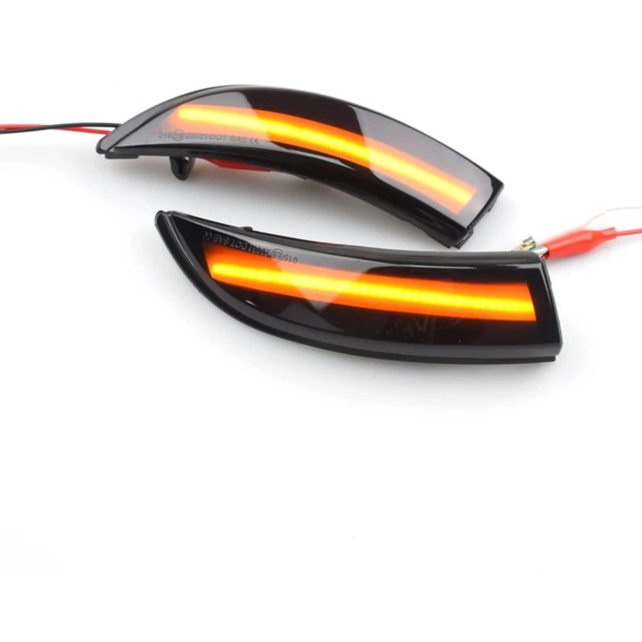 Set 2 semnalizari dinamice oglinda FORD Fiesta MK6 2008-2017, FORD B-max B232 2012-2017, Lumina secventiala, Canbus Fara eroare, Inscriptie E8 si DOT SAE, Fumurie, Culoare Galben, Instalare Plug & Play, D0241