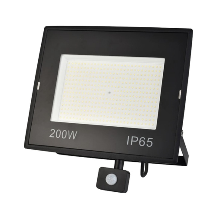 Proiector LED cu senzor de miscare Hoff, 200 W, 22000 lm, lumina rece, IP65, 6500K, 220V, 20.000 ore autonomie