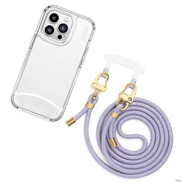 Husa transparenta premium cu snur detasabil compatibila cu iPhone 17 Pro Max, Styleash Clear Purple
