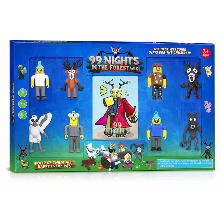 Set de figurine 99 Nights in the Forest – 8 mini figurine + carti de colectie, personaje pentru copii 3+, cadou, joc, zi de nastere
