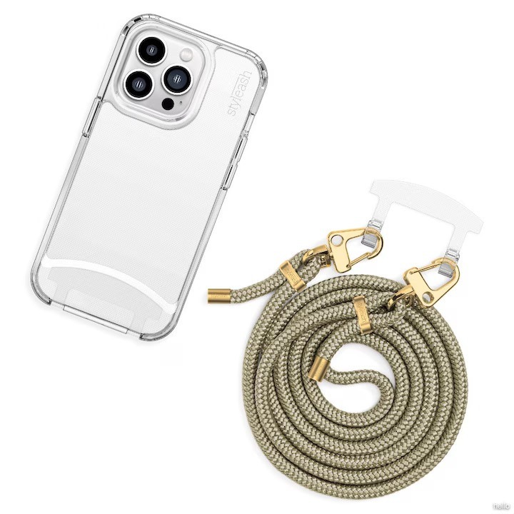 Премиум прозрачен калъф с отделяща се връзка, съвместим с iPhone 17 Pro Max, Styleash Clear Beige