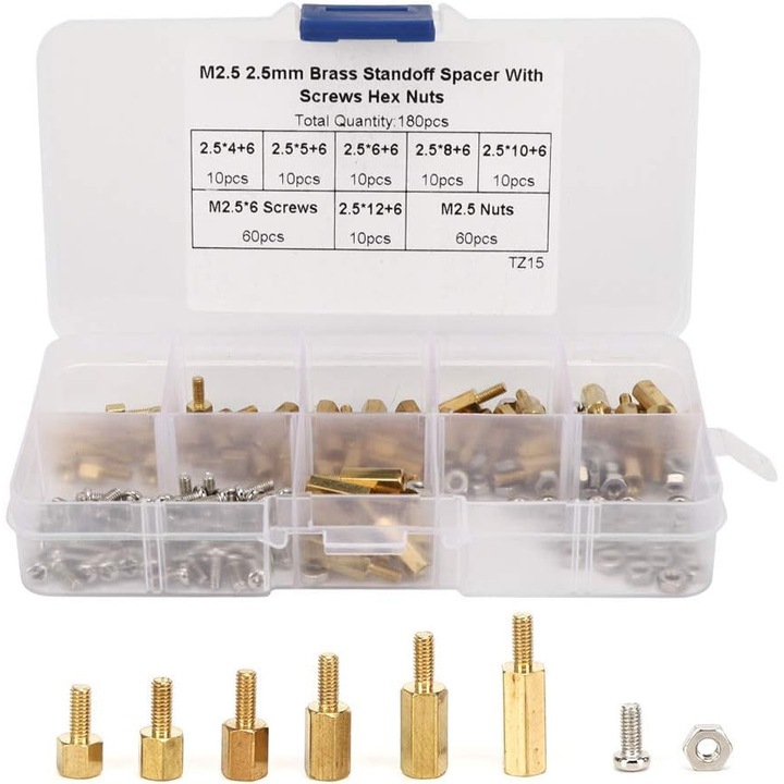 Set 120 piese dibluri si suruburi din metal, MWAOWM, dimensiuni M2, M2.5, M3, cutie de depozitare transparenta, argintiu