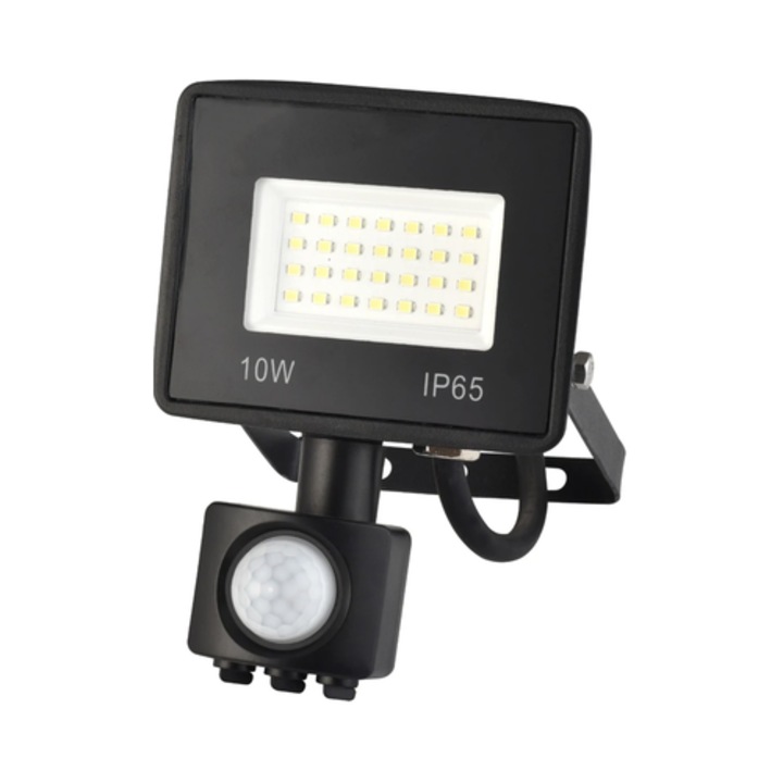 Proiector LED cu senzor de miscare Hoff, 10 W, 1300 lm, lumina rece, IP65, 6500K, 220V