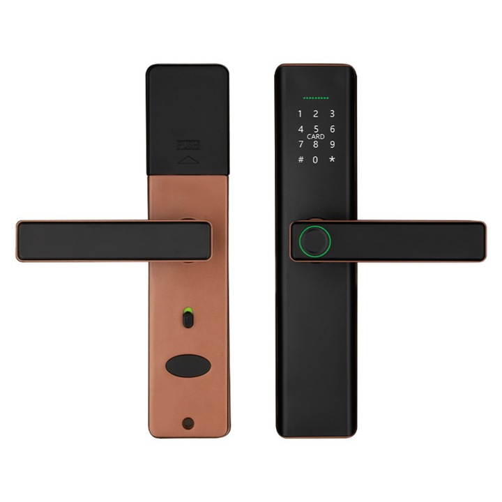 Intelligens zár lakáshoz, Tuya Smart, ujjlenyomat, kód, kártya, USB-C, 30x50mm