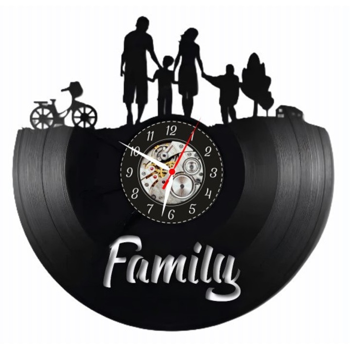 Dekoratív falióra - Family Love - Sunset Walk - bakelit lemezből készült, Home & Family design, Fekete