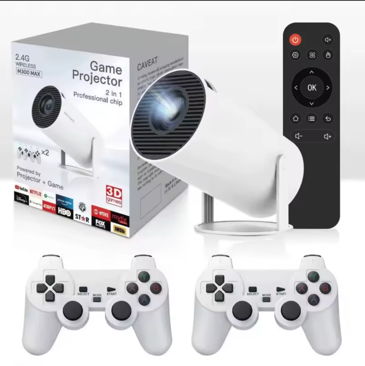 Proiector 4k cu jocuri, manete, 20.000 jocuri, WiFi, BT, Android 13, Cinema, Boxa