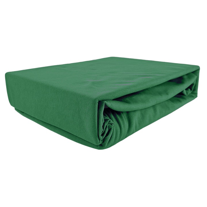 Cearceaf cu elastic Kam-Pol, bumbac premium, verde butoi, 70x180cm