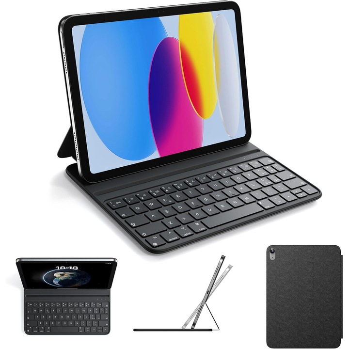 Husa cu tastatura pentru iPad 10,9" si 11", Bluetooth, 14 taste functionale, magnetizare, 0,43 kg