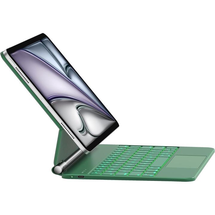 Husa cu tastatura pentru iPad Air 11, iPad Pro 11, trackpad precis, design subtire, iluminare, set