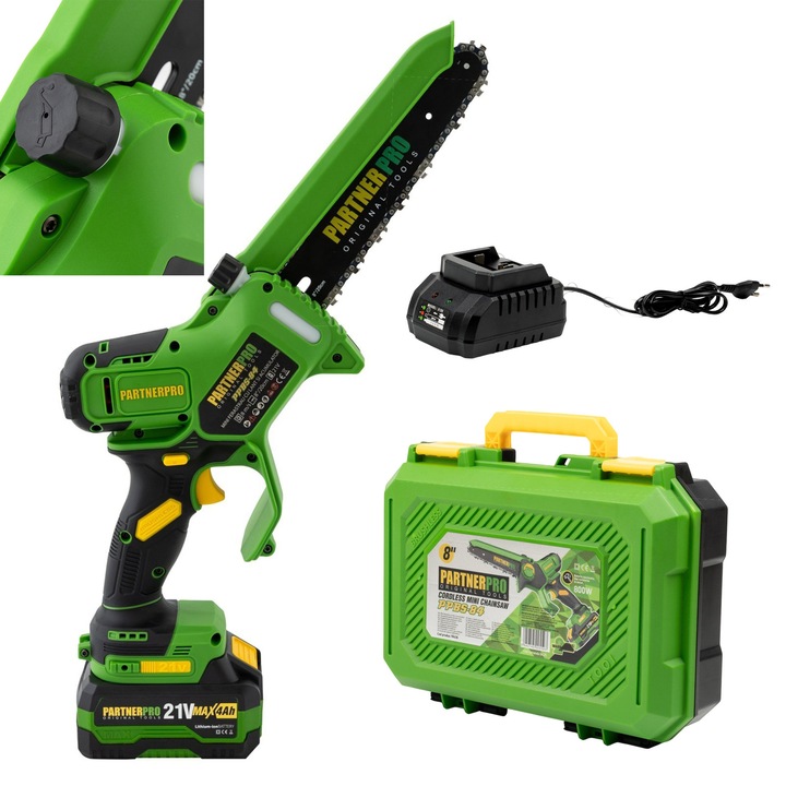 Mini drujba cu acumulator, PPBS-84, 21V / 4Ah, Indicator sarcina, 8 m/s, Brushless, 8” / 20 cm