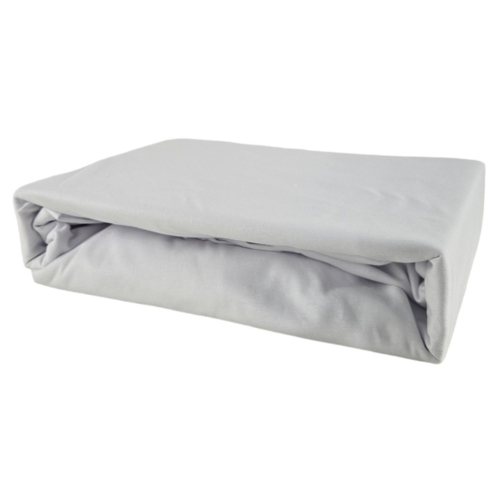 Cearceaf cu elastic, Kam-Pol, bumbac jersey premium, alb, 80x200 cm