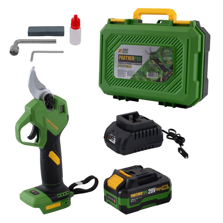 Foarfeca de gradina pe acumulator, 20V / 3Ah, Brushless, 320 W, PP-FE3A, 30 mm