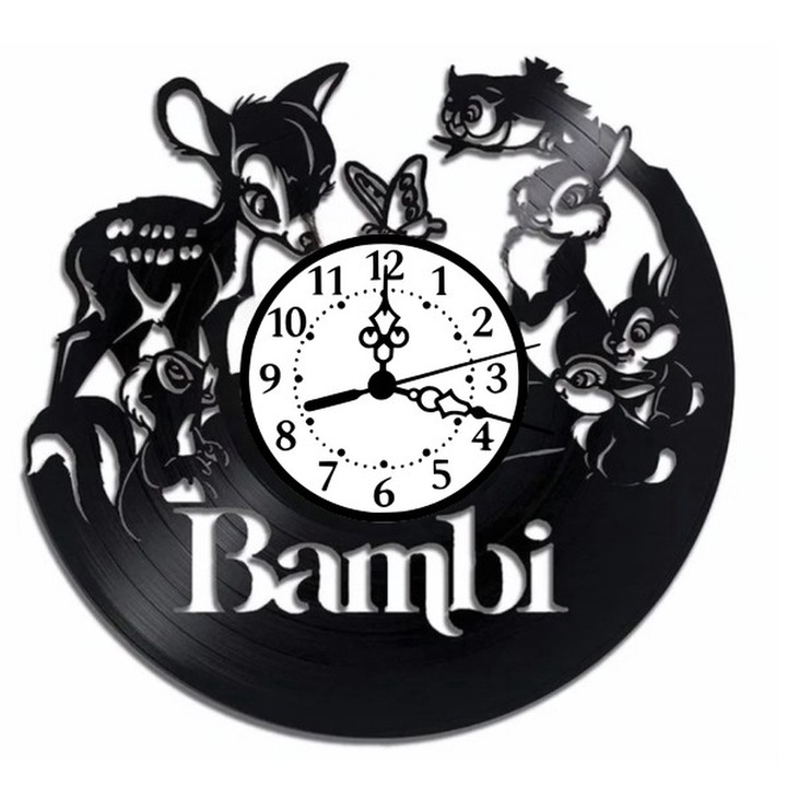 Dekoratív falióra - Bambi & Friends - Erdei Varázs - bakelit lemezből (Vinyl Record), Animáció & Gyerek design