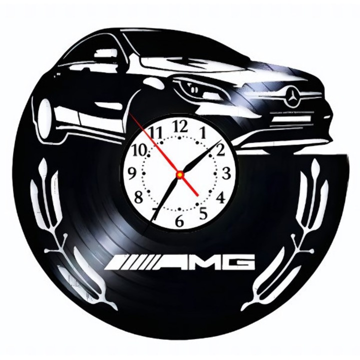 Dekoratív falióra - Mercedes-Benz AMG Edition - Luxus Teljesítmény - bakelitlemezből készült, fekete/fehér