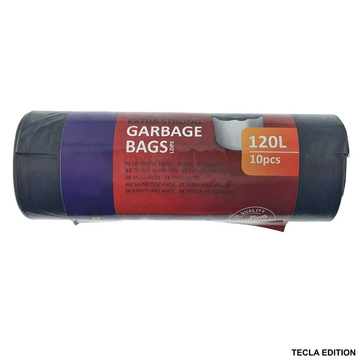 Set 10 Saci Menajeri 120L Super Rezistenti LDPE pentru deseuri voluminoase, curatenie in gradina si spatii comerciale, 69 x 110 cm, negri, ambalati in rola compacta