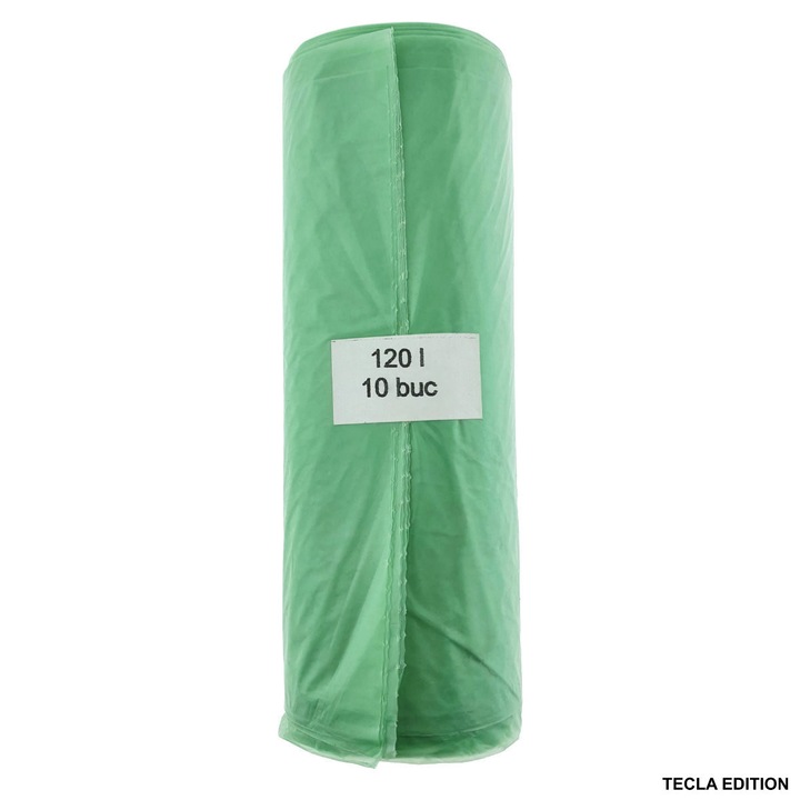 Set 10 saci menajeri 120L pentru colectare selectiva sticla, LDPE, dimensiuni 68 x 114 cm, verzi