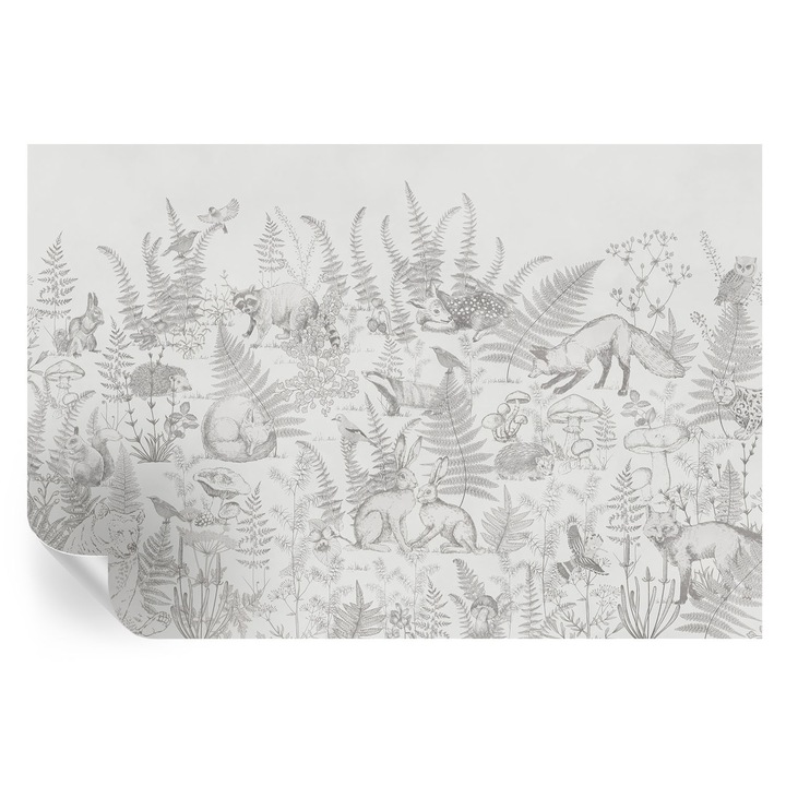 Tapet Autocolant De Perete, Tulup, Animale de padure, Gri, 104 x 70 cm, Decorativ, Adeziv Puternic, 010170060170000282739