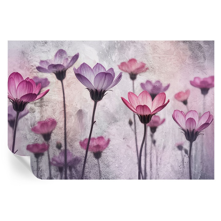 Tapet Textil Autocolant, Tulup, Flori pastelate, Roz, 104 x 70 cm, Decorativ, Pentru Bucatarie, Baie, 010170060170000284933