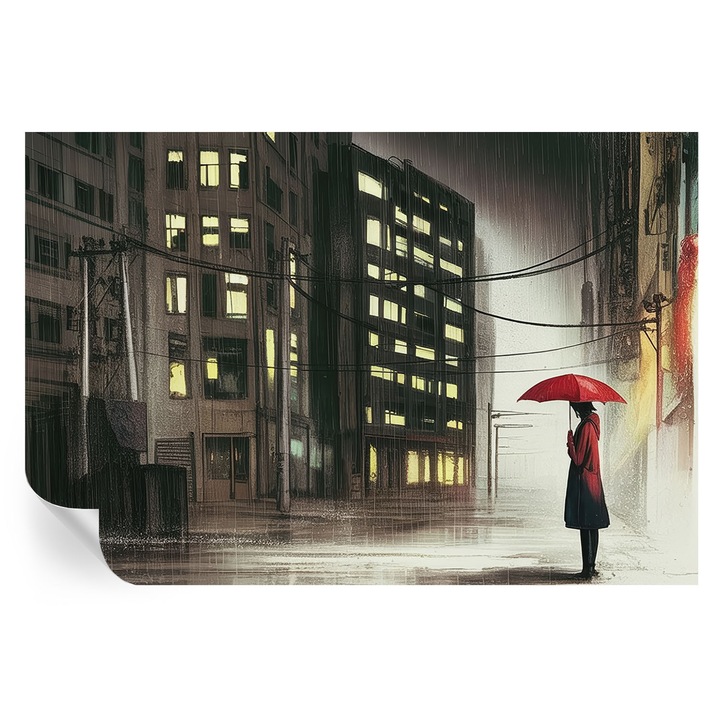 Tapet Autodeziv De Perete, Tulup, Oras ploios, Negru, 104 x 70 cm, Decorativ, Pentru Sufragerie, Dormitor, 010170060170000284960