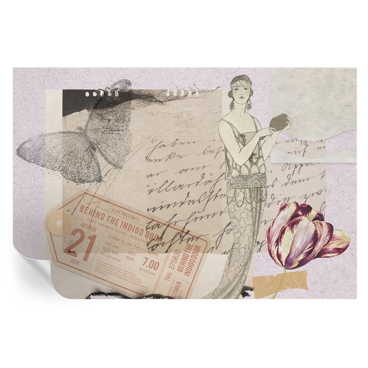 Tapet Autocolant De Perete, Tulup, Colaj nostalgic, Gri, 104 x 70 cm, Decorativ, Adeziv Puternic, 010170060170000285213