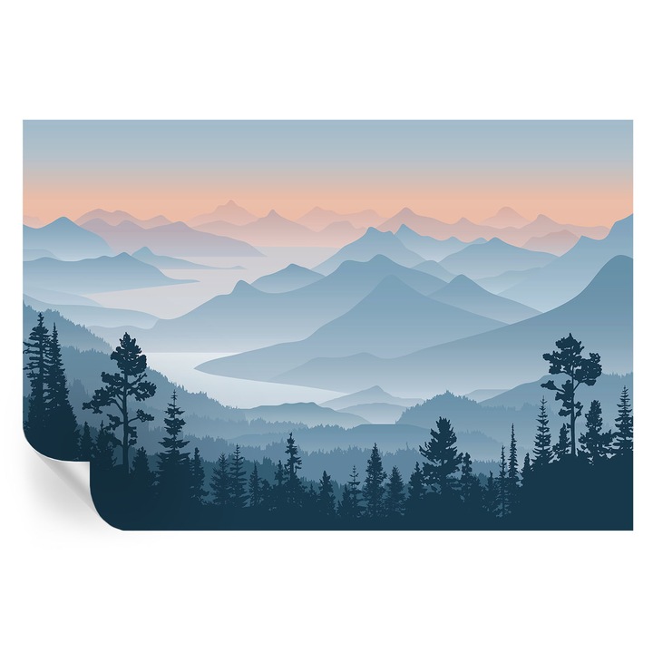 Tapet Autocolant De Perete, Tulup, Panorama montana, Negru, 104 x 70 cm, Decorativ, Pentru Bucatarie, Baie, 010170060170000285218