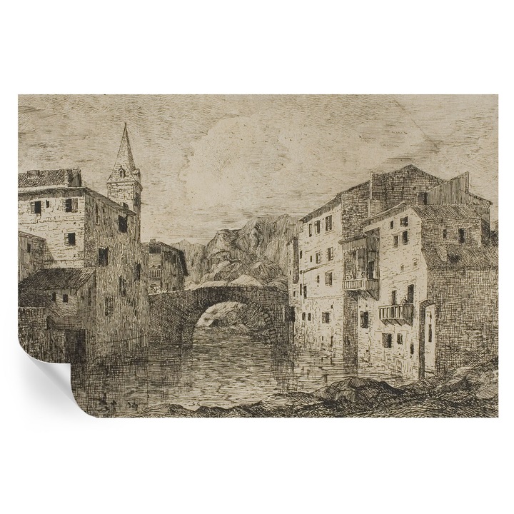 Fototapet autocolant, tulup, panoramă oraș, gri, 104x70cm, lavabil