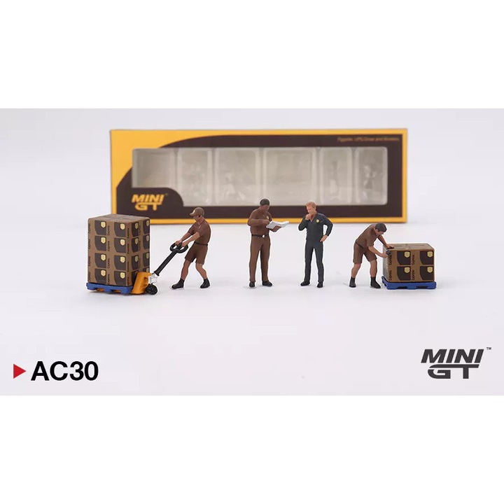 Accesorii: Figurine Set 4 UPS Europe & Workers MGTAC30, 1:64 Mini GT